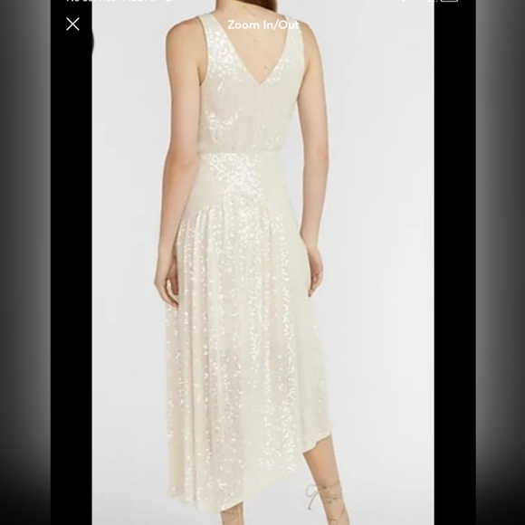 Express-Cream & Iridestant Sequins V-Neck Midi Asymmetric Cinderella Dress-MP - Picture 3 of 6